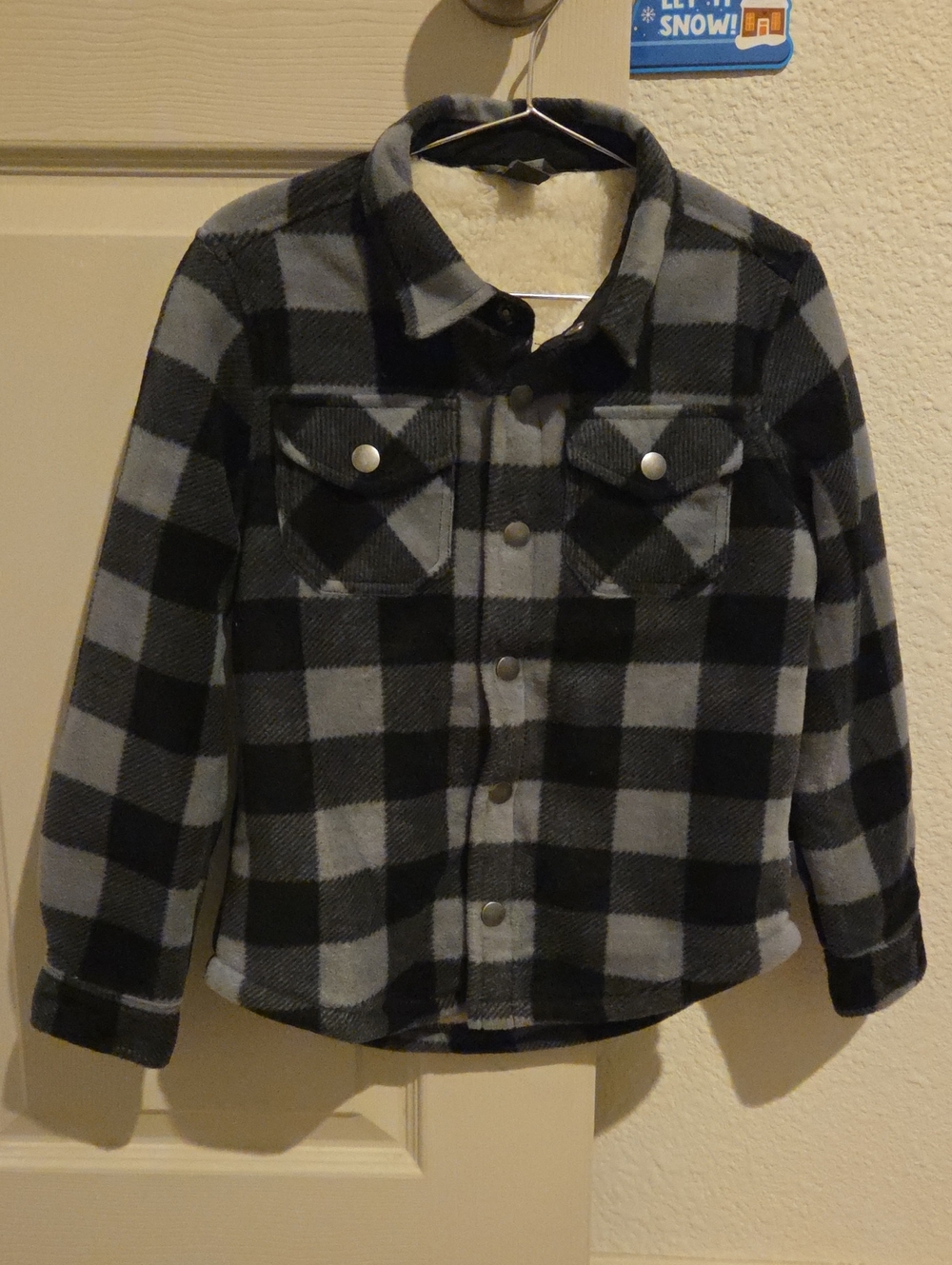Eddie Bauer Kids Black & Gray Plaid Sherpa-Lined Jacket Sz XS (5/6)